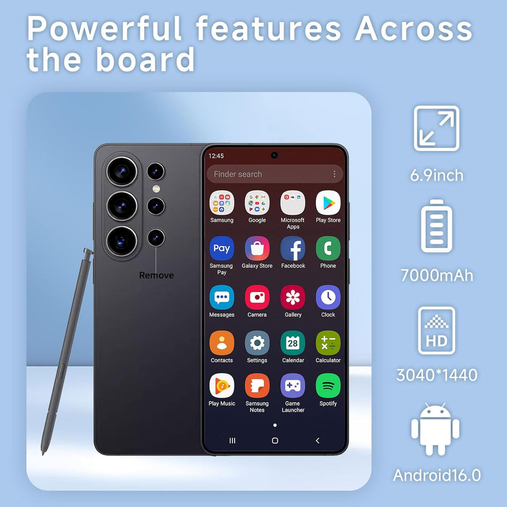 S26 Ultra Cell Phone,16GB+512GB Android 16.0 Unlocked Phone,7000mAh Battery,68+108MP Camera Smartphone,Dual SIM Cards/Face Unlock/GPS.(Grey)