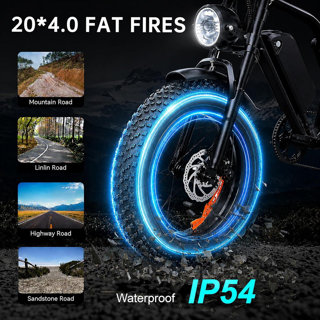 Electric Bike for Adults, 1500W Peak Motor 28 MPH 50Miles, Fat Tire Ebike with 48V Removable Battery 20"x4.0" ebikes for Adults Hydraulic Suspension and 7-Speed, All-Terrain Unisex ebikes