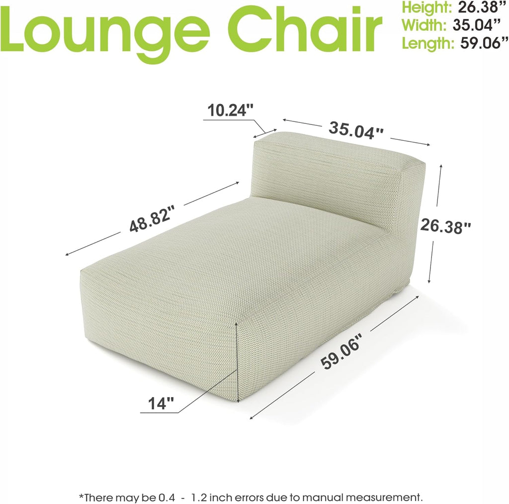 Dineli Chaise Lounge Chair Outdoor Bed Lounger Outdoor Couch Sofa for Pool Comfy Patio Furniture Foam Filling Bean Bed Chair Lazy Sofa for Outside, Water-Resistant Sunbed (Light Green, 59'' Length)