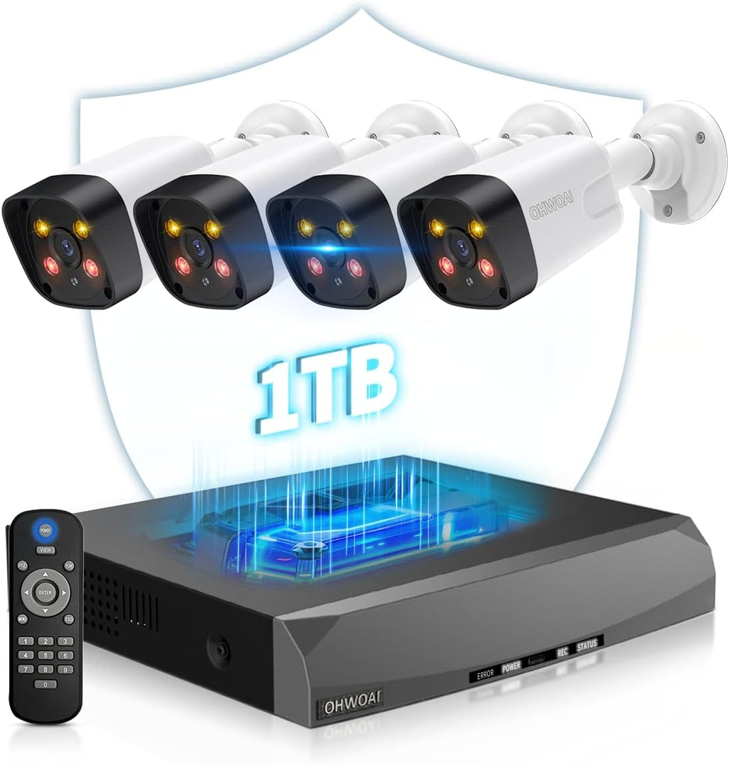 《4K Ultra HD & 100FT IR Night Vision》Wired Outdoor Security Camera System, POE Cameras for Home Security, NVR Video Surveillance Systems with Motion Detection