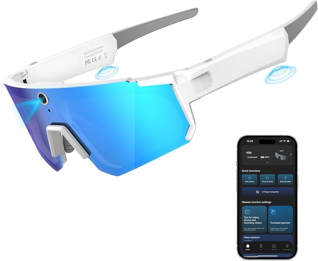 AI Smart Glasses with Camera 4K, Video Recording Glasses with Camera, Polarized Sports Sunglasses with EIS Stabilization, Dual Mic Noise Canceling, IP66, ChatGPT Enabled