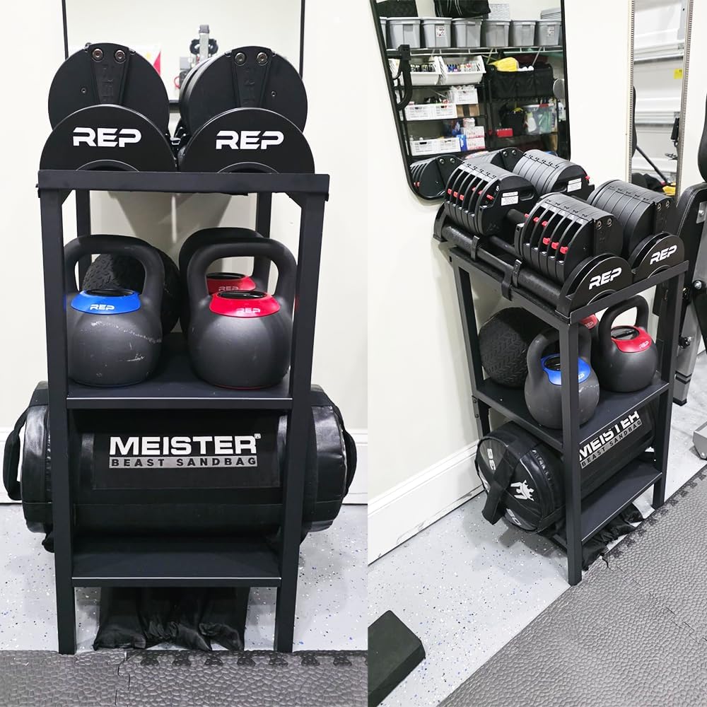 Commercial Heavy Duty Adjustable Dumbbell Stand & Kettlebell Stand, Adjustable Dumbbell Weight Rack, Kettlebell Storage Rack, Weight Rack for Garage/Home Gym/Commercial with Non-Slip Base, Anti-Tip Safety & Space-Saving Design, Weight Capacity 500/60