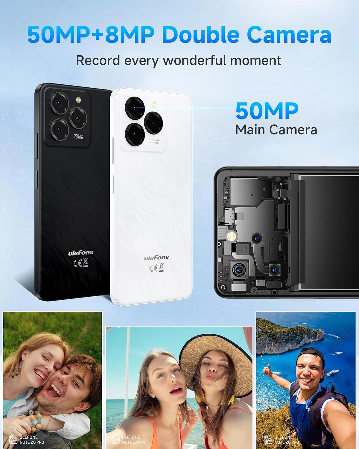 Ulefone Note 20 Pro Phone Unlocked, 8GB+128GB, 8-Core, 6.75" 90Hz Display, Android 14, 50MP AI Camera, 6000mAh Battery, Dual 4G LTE, Fingerprint/Face Unlocked Smartphone, Widevine L1, GPS, White