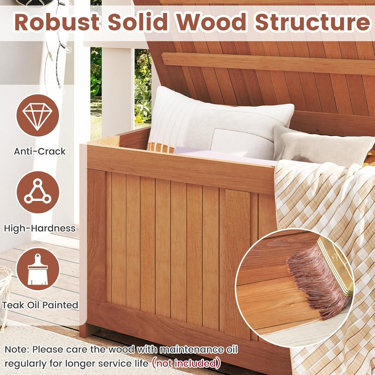 Tangkula 52 Gallon Wood Outdoor Storage Box, 3-in-1 Patio Storage Bench with Flip Top for Cushions, Pool Supplies, Gardening Tools, Outdoor Deck Box for Garden, Backyard, Poolside
