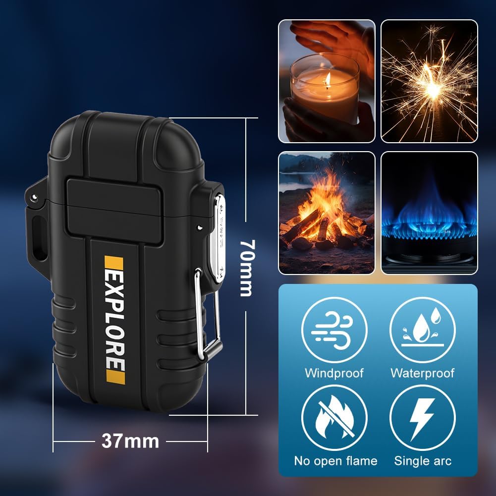 LcFun Electric Lighter USB C Rechargeable Plasma Lighter Windproof Flameless Arc Lighters, Waterproof Matches for Camping Hiking Hunting, Survival Tactical Gear Gifts for Men Fathers Husband