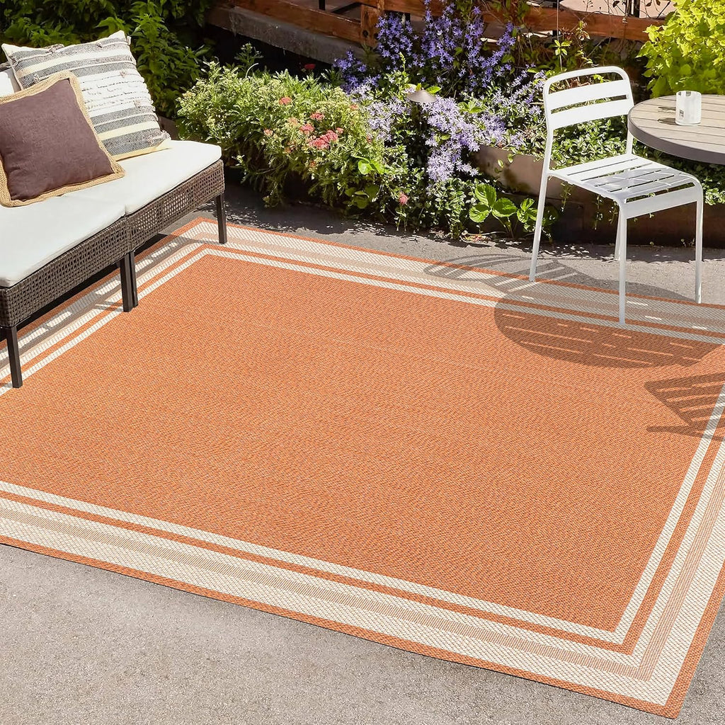 JONATHAN Y Border Stripe Indoor Outdoor Area Rug 8X10 Orange/Cream, James Modern for Backyard, Patio, Porch, Easy-Cleaning, High Traffic, Pet-Friendly, Non-Shedding (SMB201D-8)