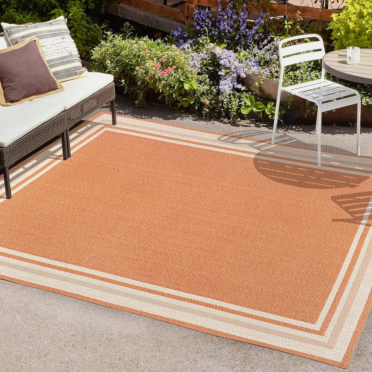 JONATHAN Y Border Stripe Indoor Outdoor Area Rug 8X10 Orange/Cream, James Modern for Backyard, Patio, Porch, Easy-Cleaning, High Traffic, Pet-Friendly, Non-Shedding (SMB201D-8)
