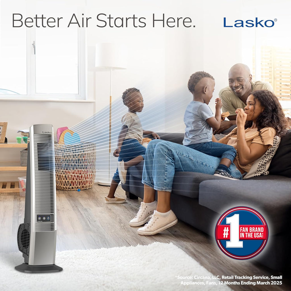 Lasko Outdoor Living Oscillating Tower Fan, for Decks, Patios and Porches, 10 Foot Power Cord, 4 Refreshing Speeds, 42", Beige, YF202
