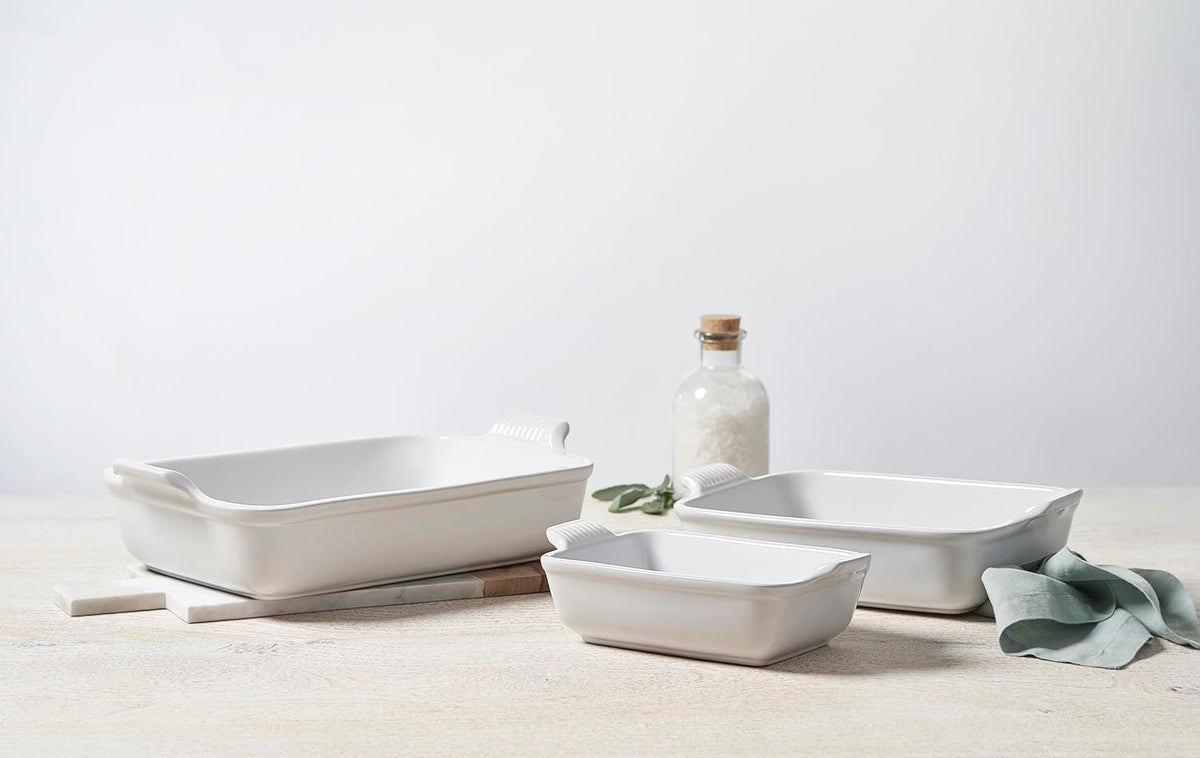 Le Creuset Stoneware Set Of 3 Heritage Rectangular Dishes, Oyster