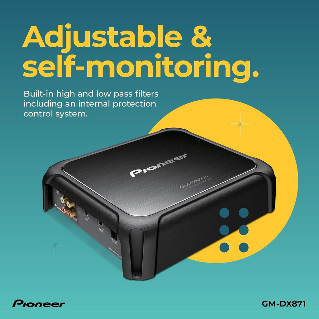 Pioneer GM-DX871 - Powerhouse Amplifier with 1,600 Watts, Class-D Technology, 1-Channel, Variable Low-Pass Filter, Compact Design, and Remote Bass Boost Control