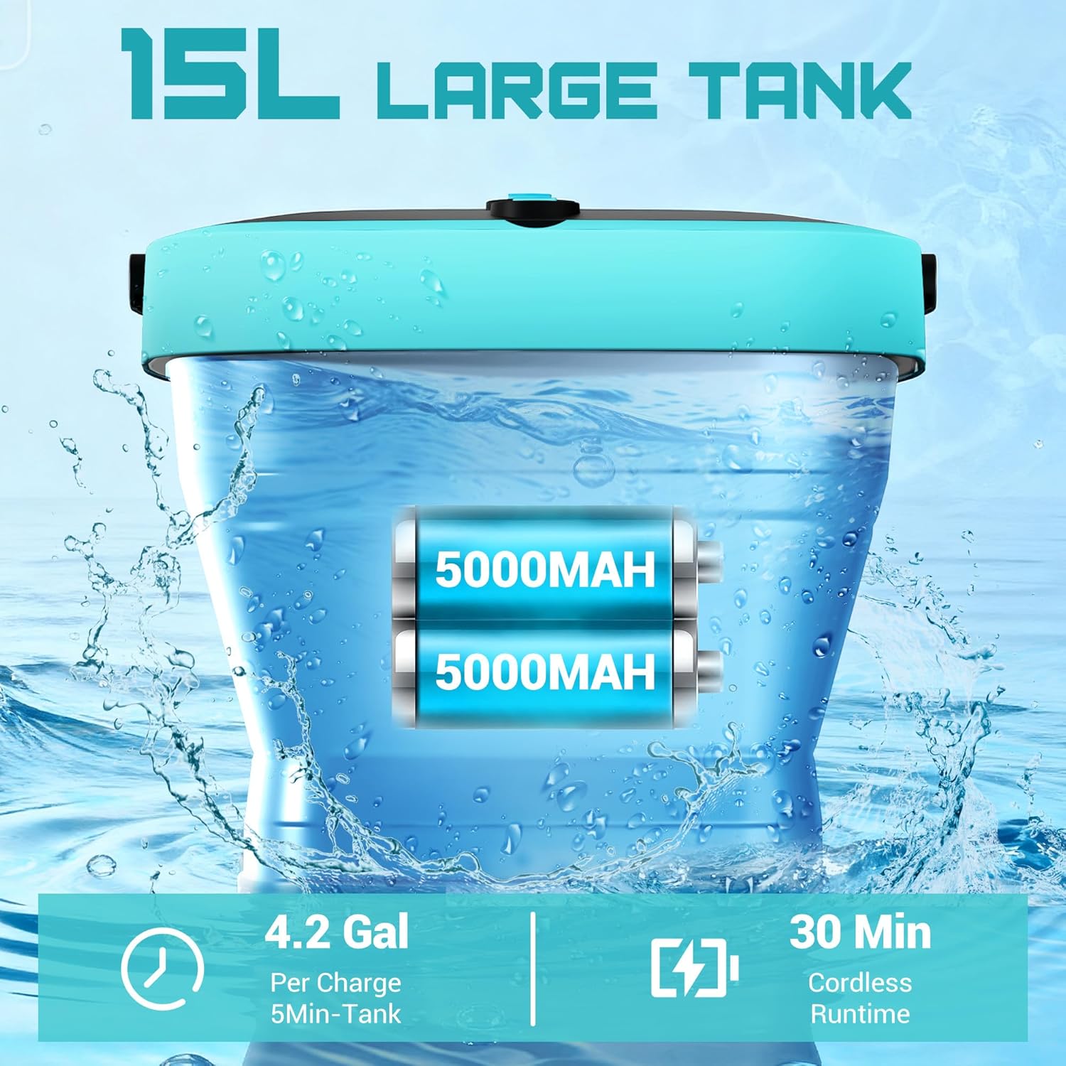 Cordless Washer,Foldable Washer with 4.5Gal Tank 10FT Hose