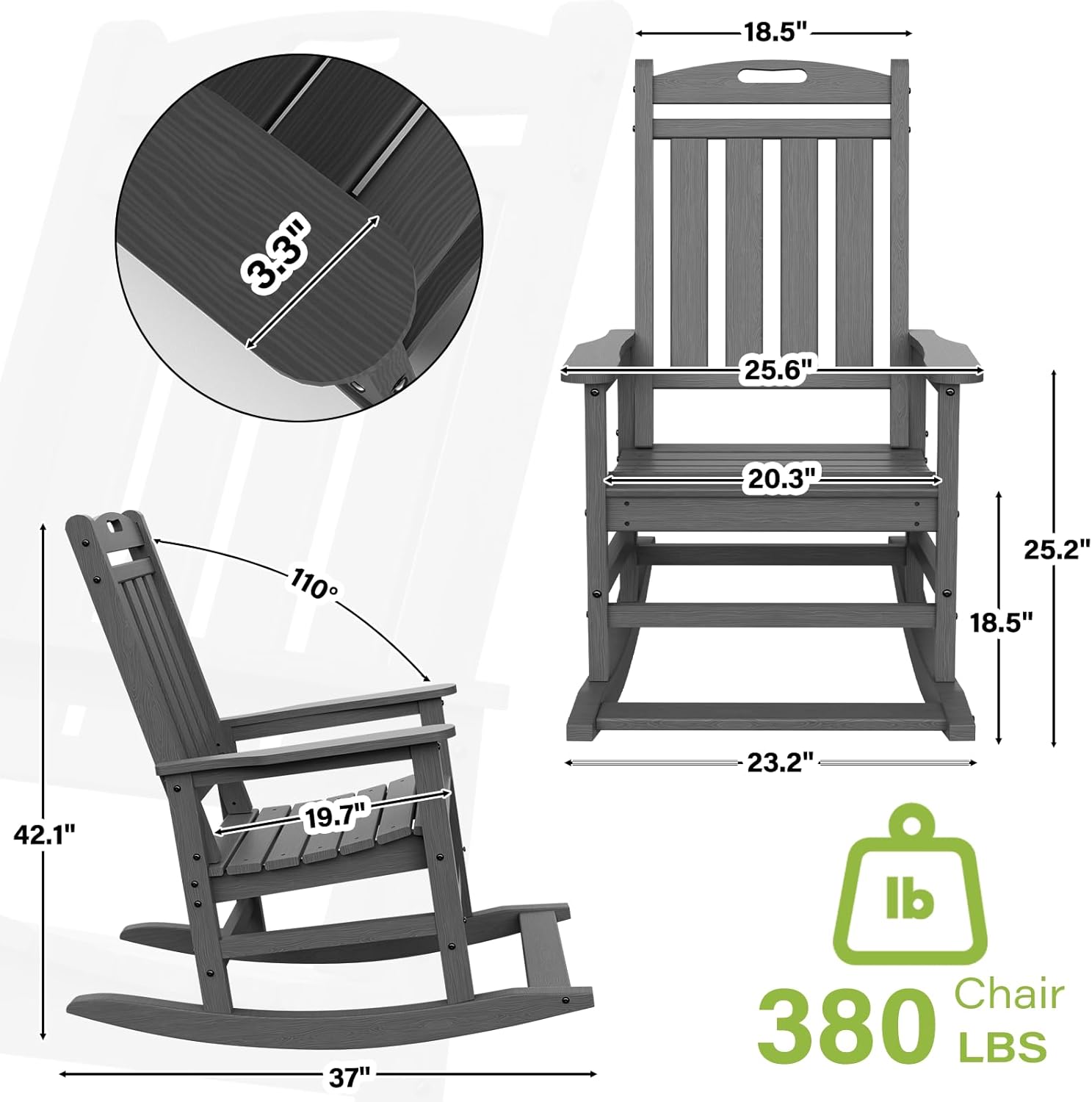 Ayge Patio Rocking Chair Set of 2 .HDPE Outdoor Rocking Chair for for Garden,Porch,Lawn,Yard,Grey