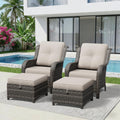 4 Piece Outdoor Wicker Patio Furniture Set, Patio Chairs Set with Thickened Olefin Cushions, High Back and Deep Seating, Hand-Woven PE Rattan, Ottoman for Porch, Deck, Beige