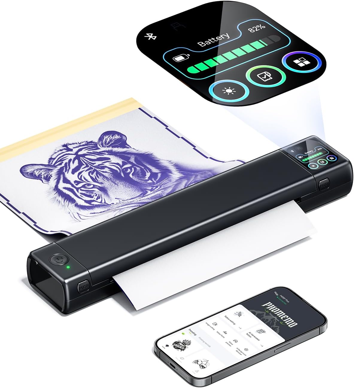 Phomemo M08F Plus Tattoo Stencil Printer with Touchscreen, Bluetooth Tattoo Printer Machine with 10pcs Premium Transfer Paper, Compatible with Phone/Tablet/PC, Tattoo Supplies for Tattoo Artists