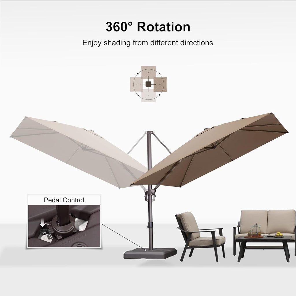 PURPLE LEAF 10' X 10' Patio Cantilever Umbrella with Base Included Antique Bronze Square Outdoor Umbrella with 360° Rotation and Aluminum Offset Hanging for Garden Backyard Pool, Taupe