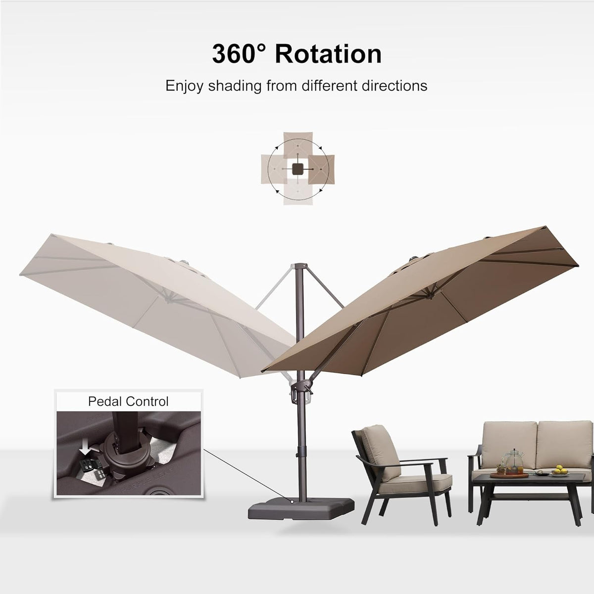 PURPLE LEAF 10' X 10' Patio Cantilever Umbrella with Base Included Antique Bronze Square Outdoor Umbrella with 360° Rotation and Aluminum Offset Hanging for Garden Backyard Pool, Taupe