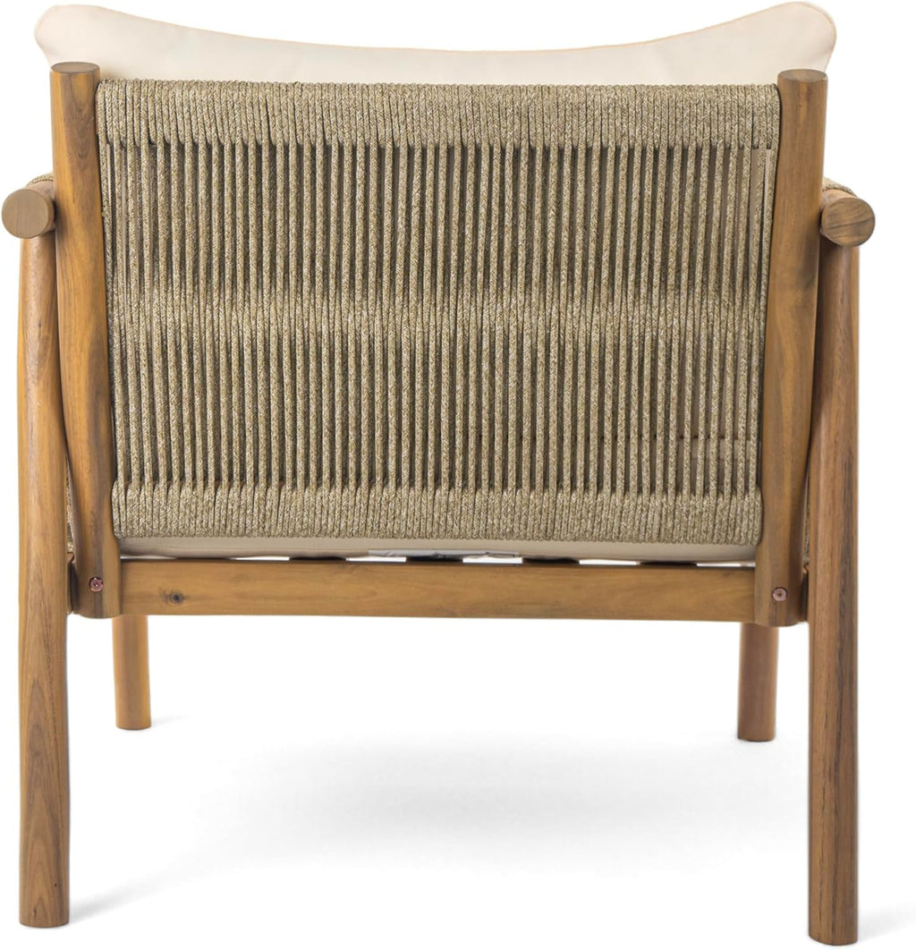Christopher Knight Home Posey Acacia Wood Lounge Chair Outdoor Set of 2 with Removable Cushion, Solid Wood Patio Accent Chair, Patio Furniture Set Sofa Chair, Teak+Beige