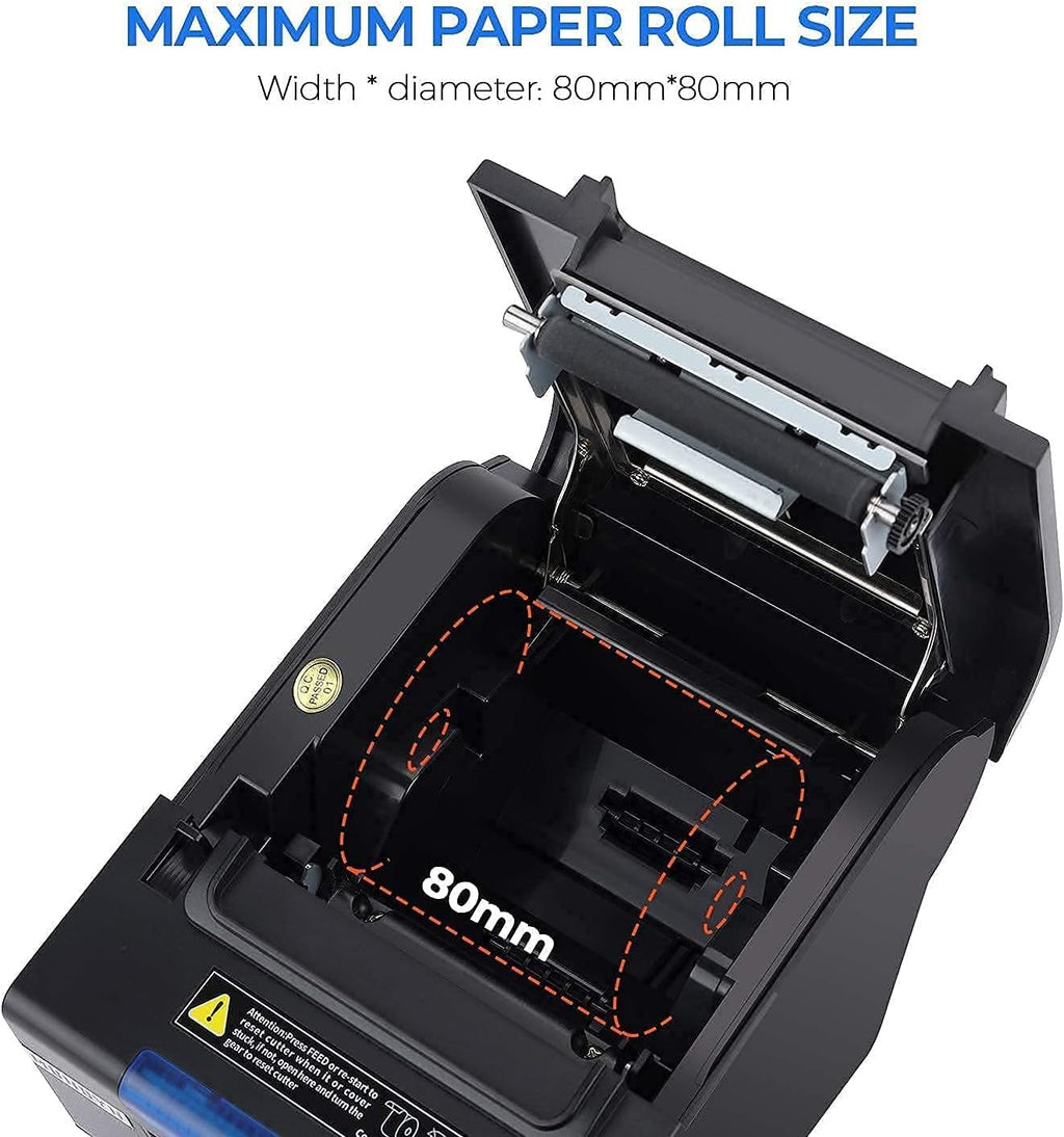 MUNBYN Receipt Printer P068, 3 1/8" 80mm Direct Thermal Printer, POS Printer with Auto Cutter - Thermal Receipt Printer with USB Serial Ethernet Windows Driver ESC/POS Support Cash Drawer