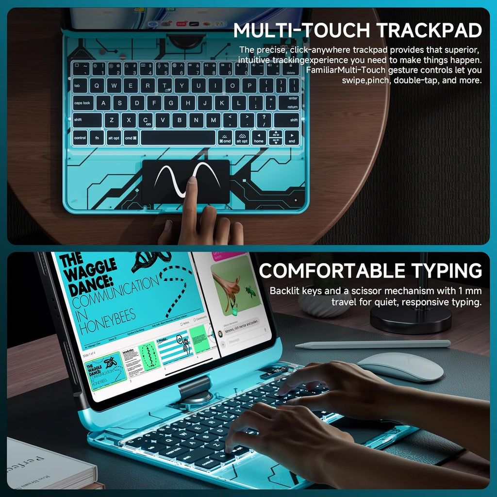 Transparent Case with Keyboard for iPad Pro 13 inch(M5/M4, 2025/2024), iPad Pro 13,7-Color Backlit,Magic Wireless Keyboard, 360°Rotating,Multi-Touch trackpad,Pencil Holder,with Shortcuts,Blue