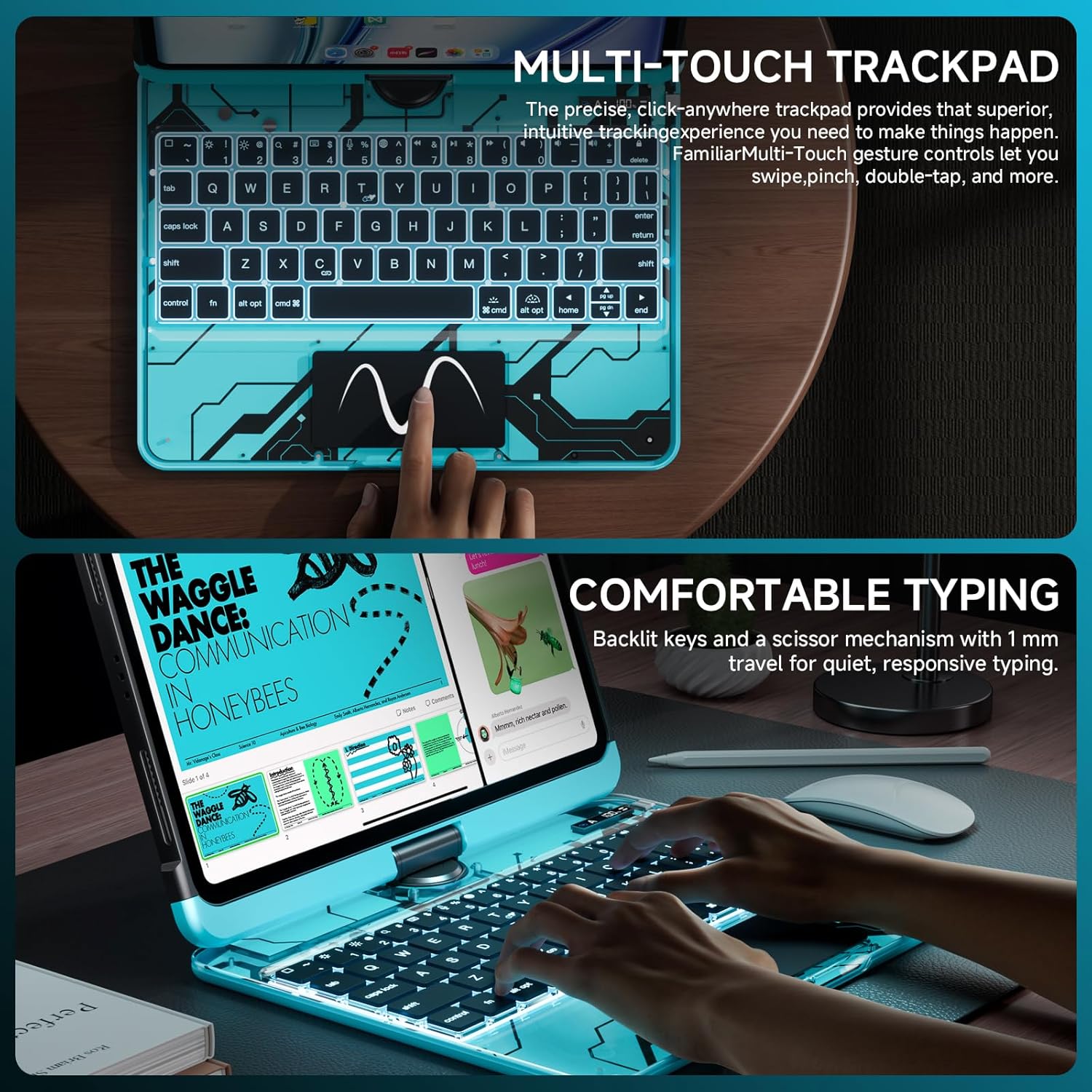 Transparent Case with Keyboard for iPad Pro 13 inch(M5/M4, 2025/2024), iPad Pro 13,7-Color Backlit,Magic Wireless Keyboard, 360°Rotating,Multi-Touch trackpad,Pencil Holder,with Shortcuts,Blue