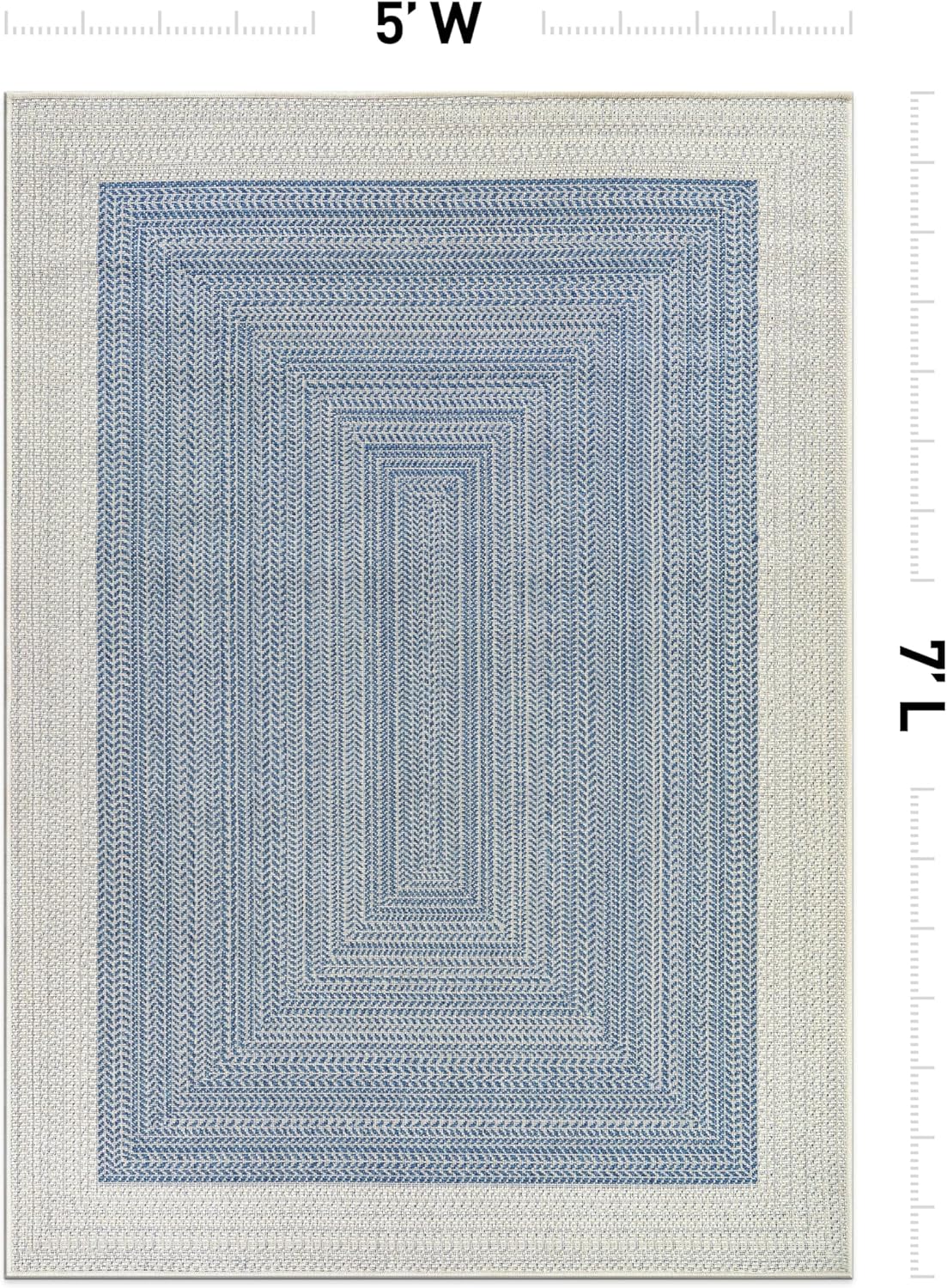 Rugshop Blue Braided Geometric Reversible Weather Resistant Indoor/Outdoor Area Rug, for Patio, Balcony and Living Room, 5' x 7'