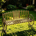 Outdoor Bench Patio Outdoor Garden Bench with Built-in Table, Wagon Wheel Arms, 3 People Outdoor Bench Garden Bench Front Porch Furniture Patio Lawn Yard Park (Bronze)