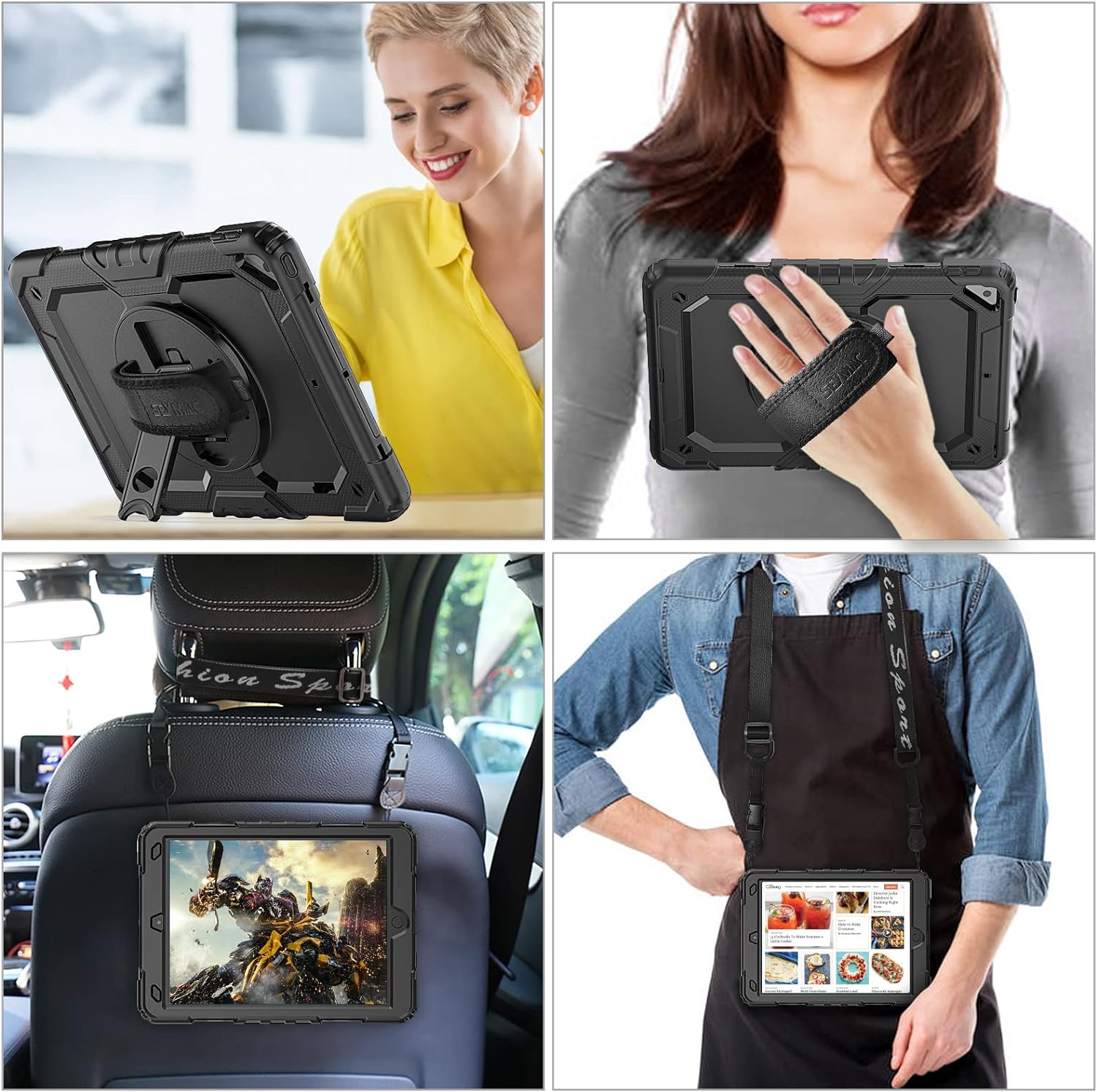 SEYMAC stock Case for iPad Air 3 2019 / Pro 10.5'' with Screen Protector Pen Holder 360° Rotate Hand Strap/Stand, Drop-Proof Case (Black)