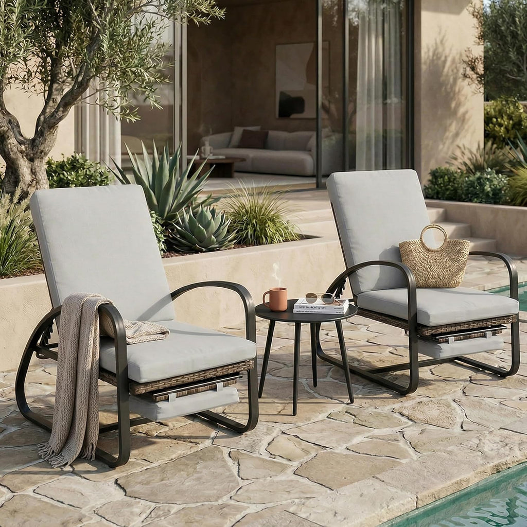 Outdoor Chaise Lounge Chairs Set with Table, 5-Position Adjustable Patio Recliner, Conversation Furniture for Deck, Lawn, Garden, Off-White