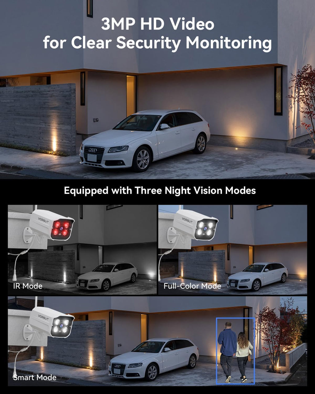 Wireless Security Camera System with 10" LCD Monitor, 2PCS 3MP Bullet Outdoor Camera Metal Shell for Home Surveillance, 10CH NVR with 500G HDD, 24/7 Record,Human Detection,No Monthly Fee