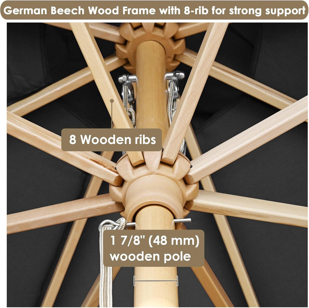Yescom 13ft Coastal Solid Beech Wood Umbrella Pulley Lift Commercial Base with Wheel Included for Beach Club Seaside Restaurant Terrace Resort Poolside