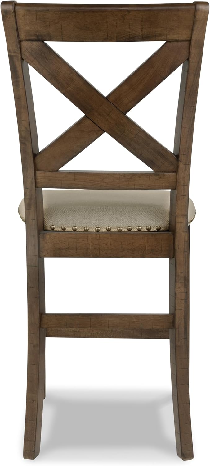 Signature Design by Ashley Moriville Rustic Farmhouse 24.5" Upholstered Barstool, 2 Count, Beige & Brown