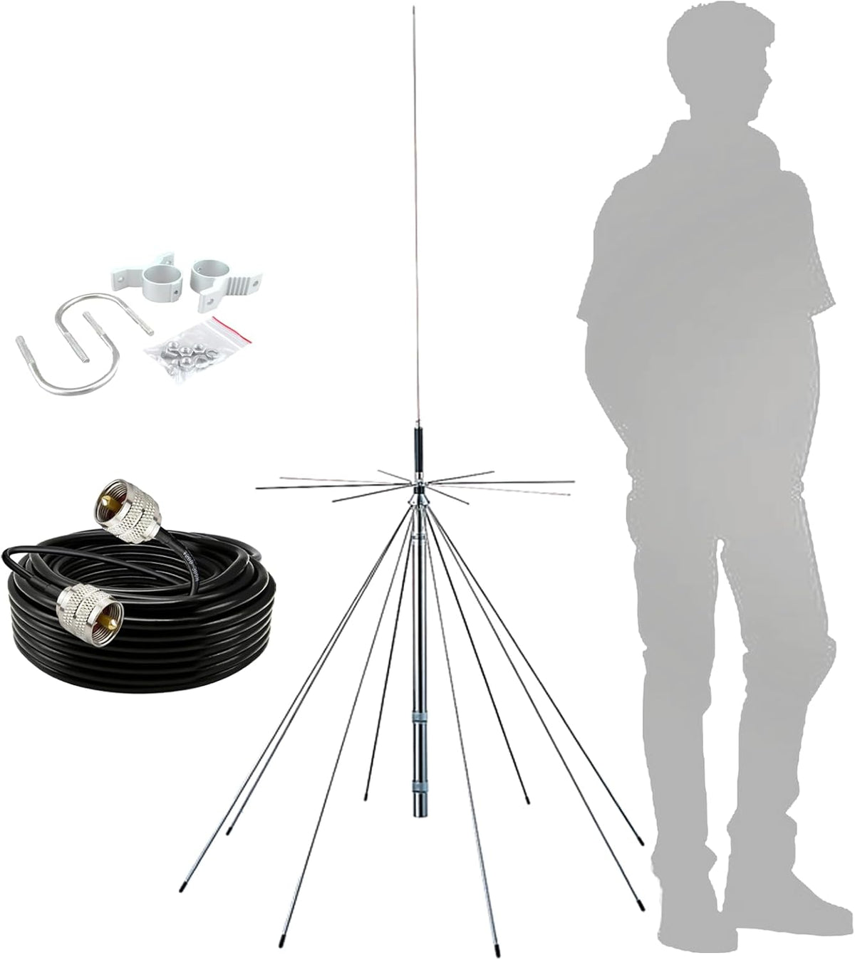 Outdoor Police Scanner Antenna for House, 2m 70cm GMRS Discone Antennas for Scanner Ham Radio, Good for CB FM HF SDR adsb 978/ 1090MHZ VHF UHF, Longer Range, 25-3000MHz/ UHF Female