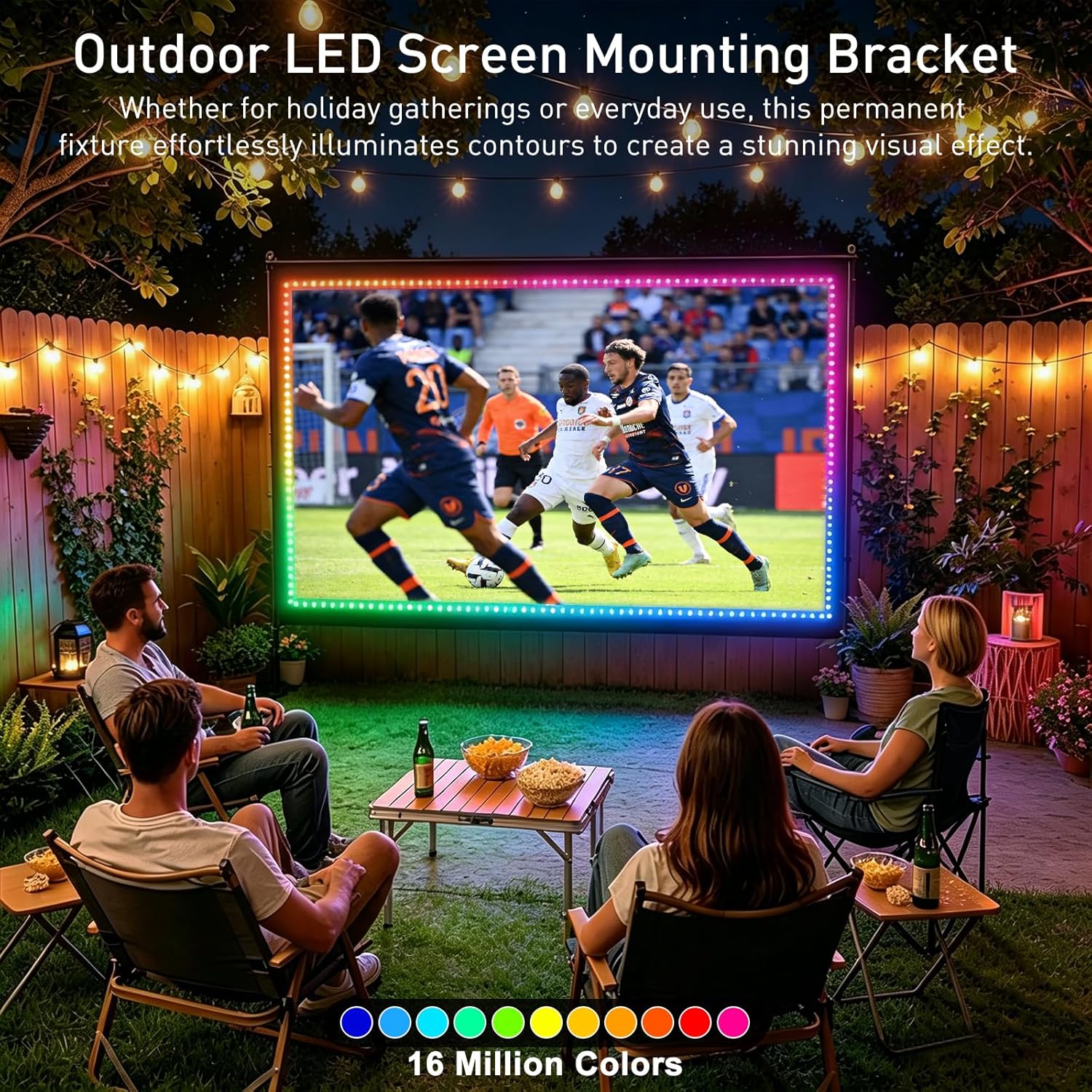 150 inch Projector Screen with Stand, USB String Lights Connection 16:9 4K HD Portable Movie Screen Indoor Outdoor,Wrinkle-Free Foldable Projection Screen for Home Theater Backyard, Office, Travel