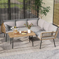 DWVO Patio Furniture Set, 4 Pieces Outdoor Patio Conversation Set, All-Weather PE Rattan Sectional L-Shaped Sofa with Soft Cushion and Side Table for Backyard, Porch, Boho Detachable Lounger (Gray)