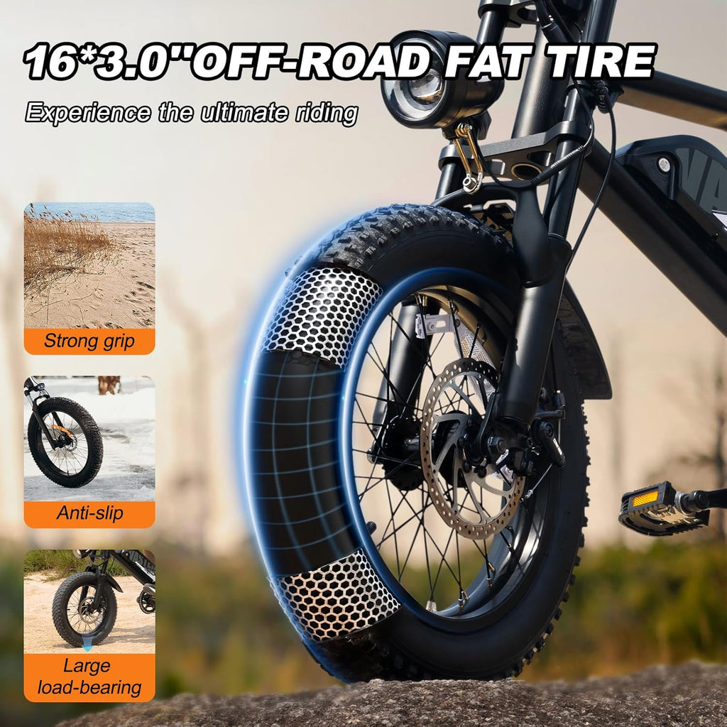 AVDLBIKE Electric Bike, 16'' Fat Tire E-Bike for Teens/Adults, 500W Small E-Bike with 36V/12.8Ah Removable Battery, Up to 22MPH, 45 Mile Range, Electric Dirt/Mountain Bike for Woman/Men A13