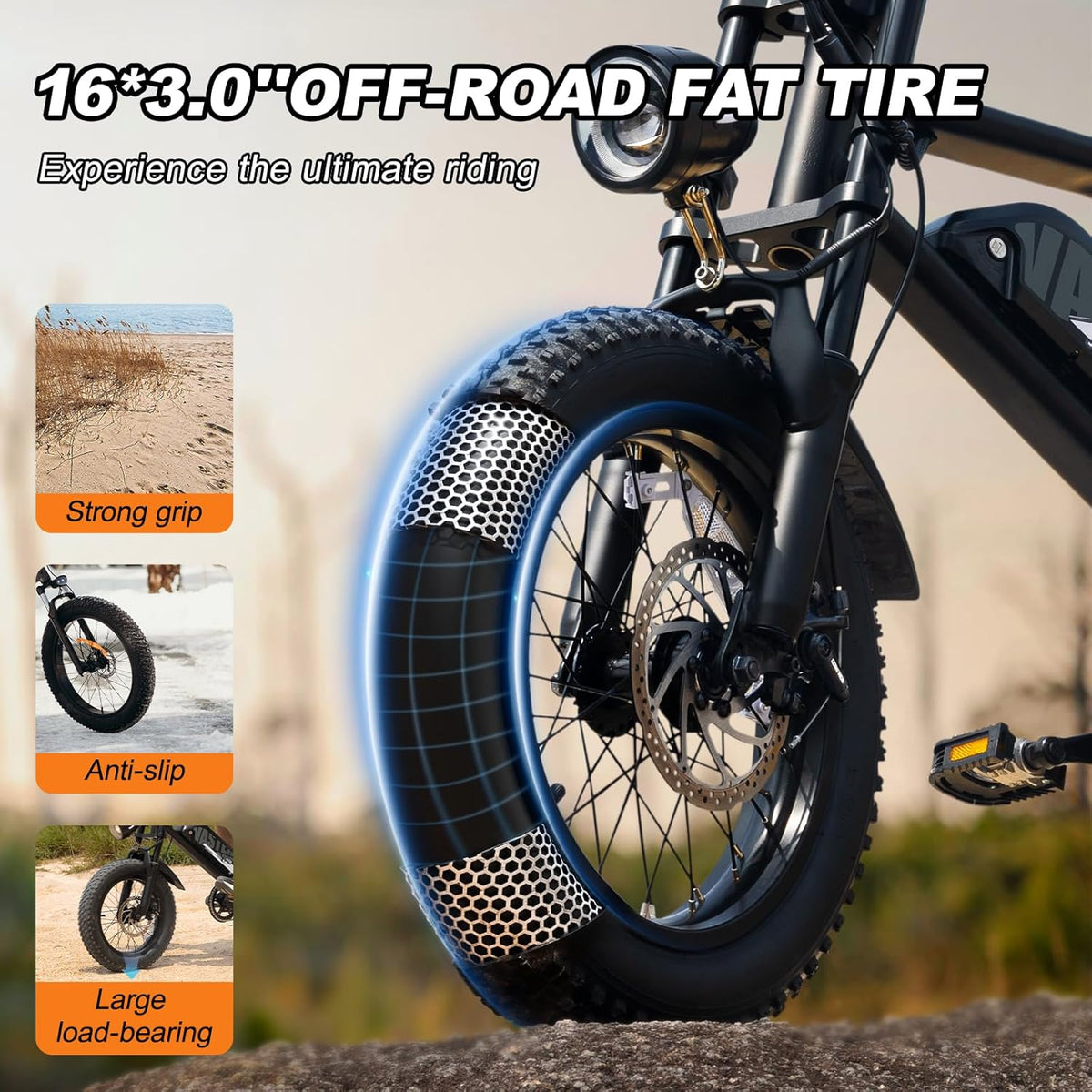 AVDLBIKE Electric Bike, 16'' Fat Tire E-Bike for Teens/Adults, 500W Small E-Bike with 36V/12.8Ah Removable Battery, Up to 22MPH, 45 Mile Range, Electric Dirt/Mountain Bike for Woman/Men A13