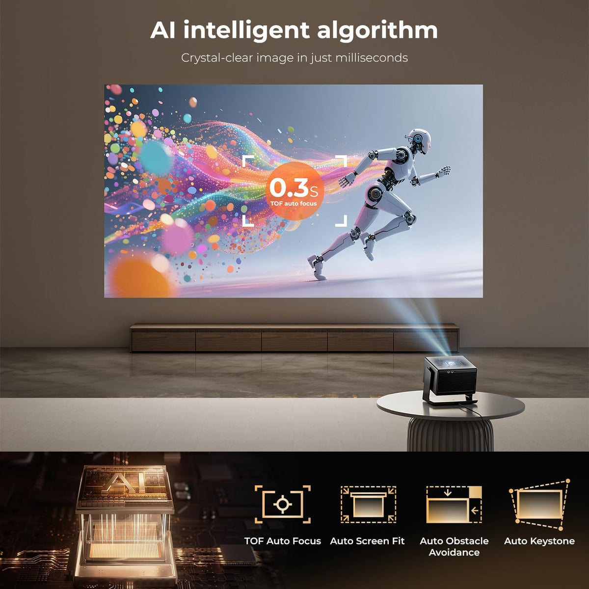 ELEPHAS Smart 4K Projector with WiFi and Bluetooth - Compatible with Netflix/Prime Video/YouTube, 270° Rotatable, AI Auto Focus & Keystone, Portable Home Theater Movie Projector for Indoor Outdoor
