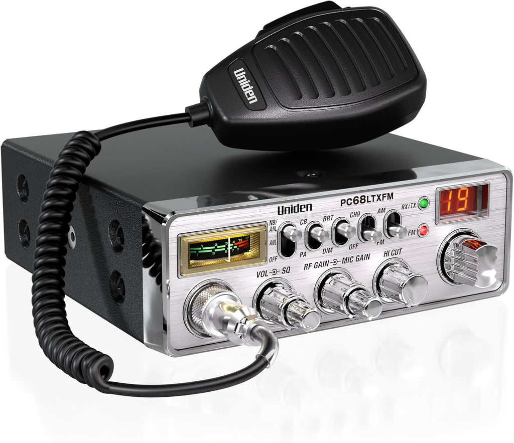Uniden PC68LTXFM Professional 40-Channel CB Radio with Dual-Mode AM/FM, Integrated SWR Meter, PA/CB Function, Hi Cut, RF/Mic Gain Control, and Instant Channel 9