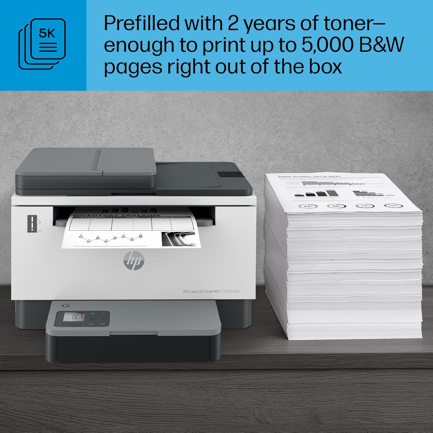 HP LaserJet-Tank MFP 2604sdw Wireless Black & White Printer Prefilled with Up to 2 Years of Original Toner (381V1A)