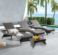 Outdoor Wicker Reclining Lounge Chairs Patio Rattan Chaise Lawn Sunbathing Chairs 79" Long Reclining Chairs, Set of 3 Chaise Longues + 1 Coffee Table