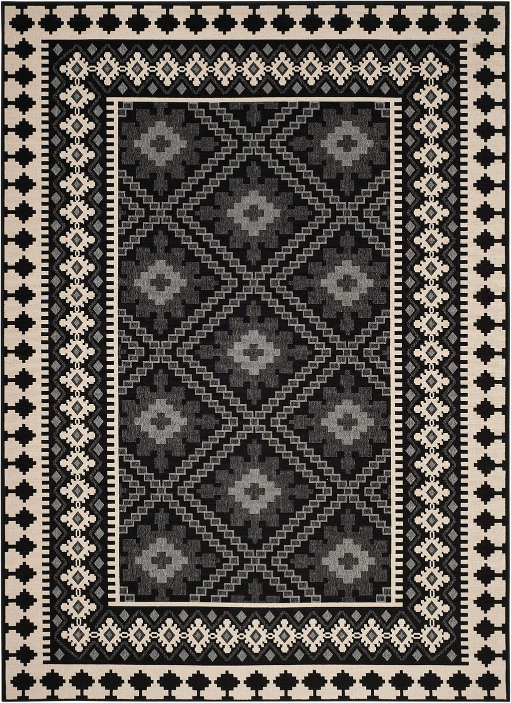 SAFAVIEH Washable Rug Outdoor Veranda Collection - 8' x 11', Black & Cream, Non-Shedding & Easy to Clean, Ideal for Patio, Backyard, Mudroom (VER099-0421)