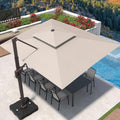 Deconk 9' X 12' Patio Umbrella with LED Lights Outdoor Cantilever Large Rectangle Offset Umbrellas Heavy Duty Aluminum Double Top with 360-degree Rotation for Pool Garden Deck, Beige