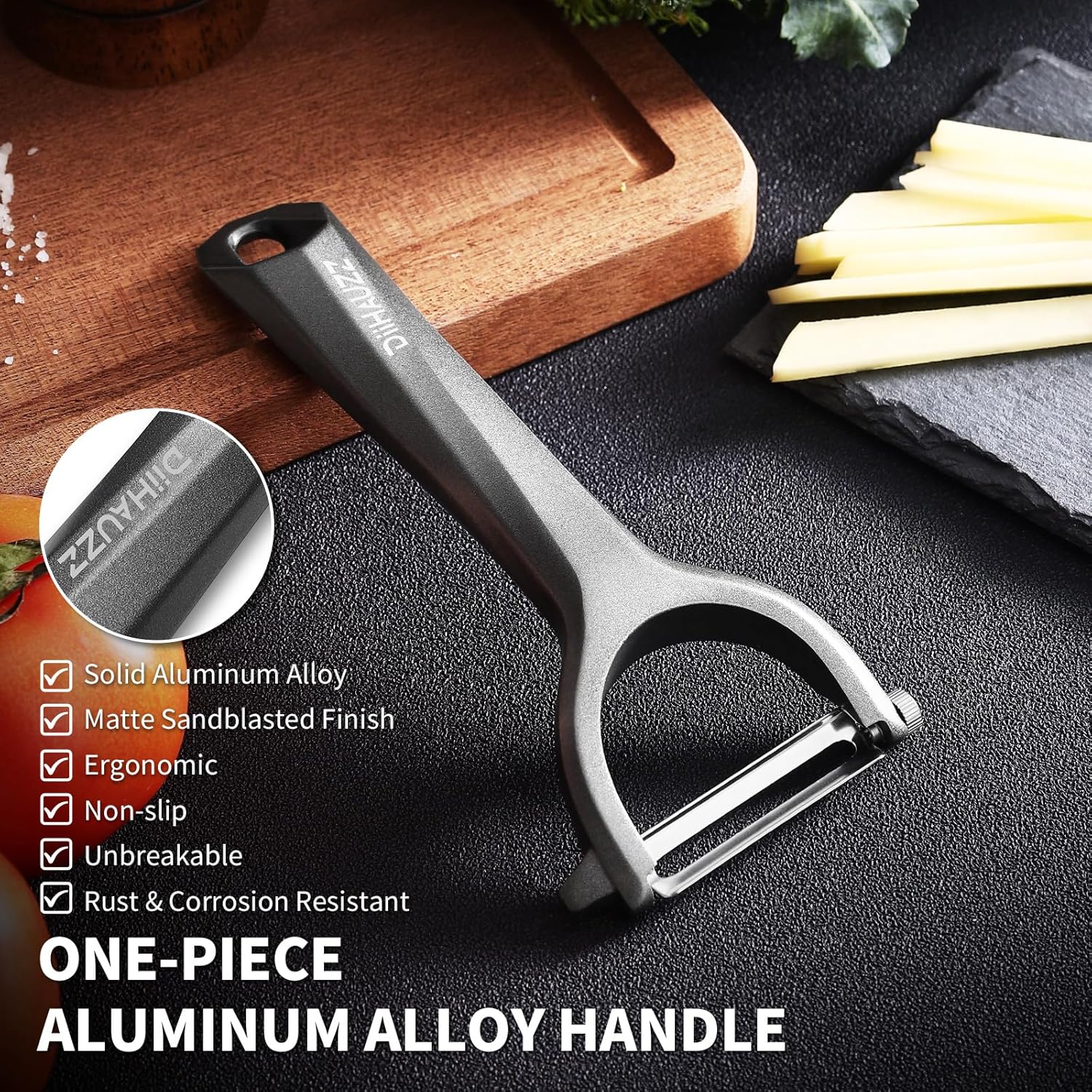 Aluminum Alloy Y Peeler for Kitchen, Heavy Duty Vegetable & Fruit Peeler with 2 replaceable Blades (Straight & Serrated), Ultra Sharp 420J2 Stainless Steel, Ergonomic Matte Grip, Gift Boxed