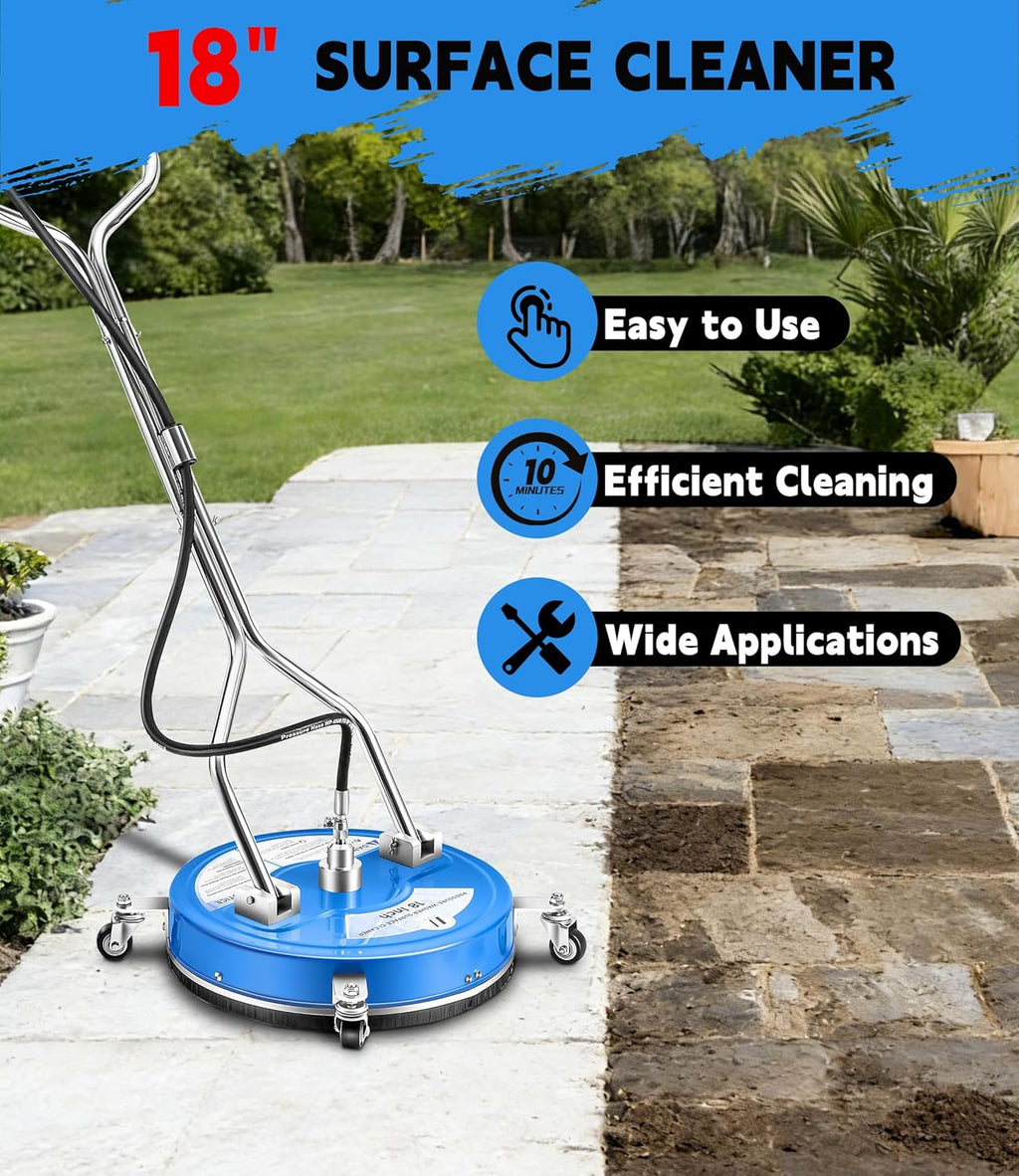 M MINGLE 18” Pressure Washer Surface Cleaner, 4500 PSI Surface Cleaner Power Washing, Pressure Washer Accessories for Driveways, Concretes, Patios, Sidewalks