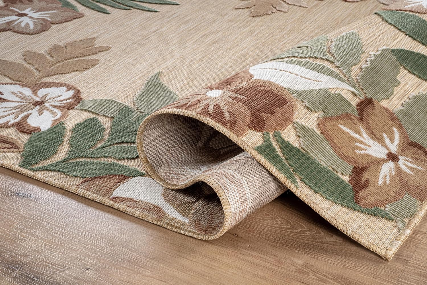 Outdoor Rug 9x12 Washable Area Rugs Indoor Outdoor Carpets Beige Border Floral Non Shedding Waterproof Easy Clean Patio Deck Porch Living Room Bedroom Garden RV (9 X 12 Beige)