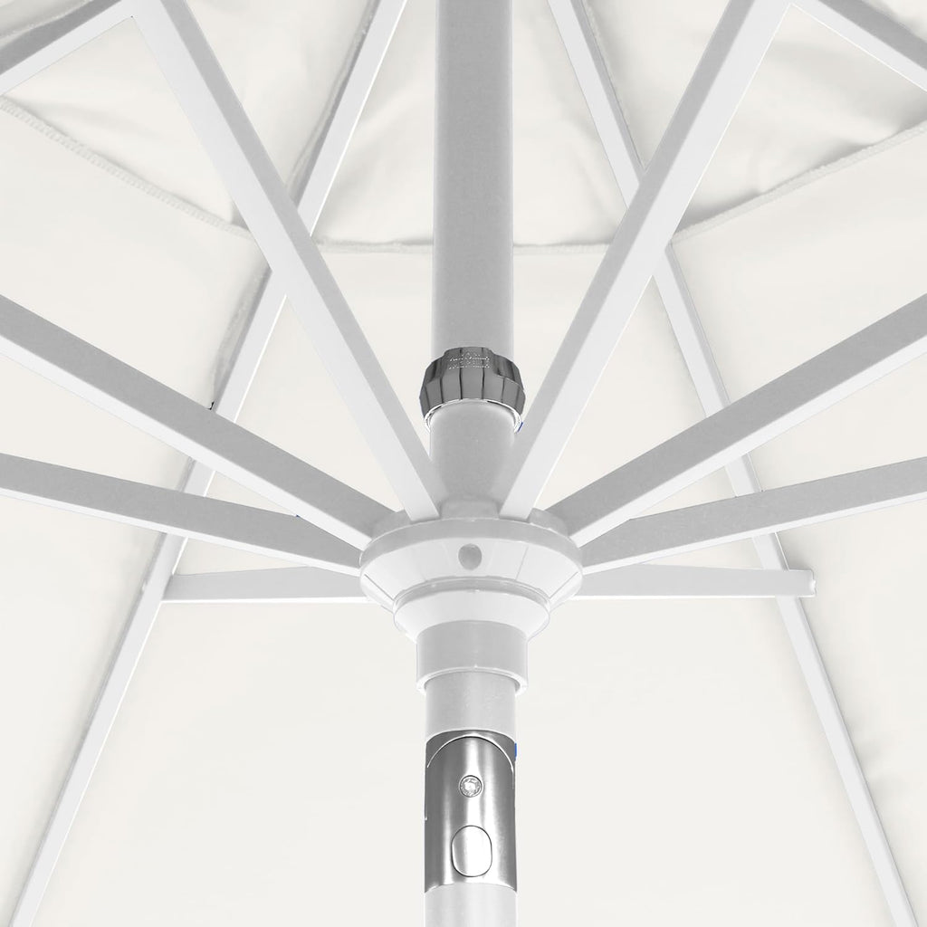 California Umbrella 12-Year-Non-Fading, 9Ft Premium Sunbrella Patio Umbrella, Hand-Crank, Button-Tilt, White Frame, Natural Fabric
