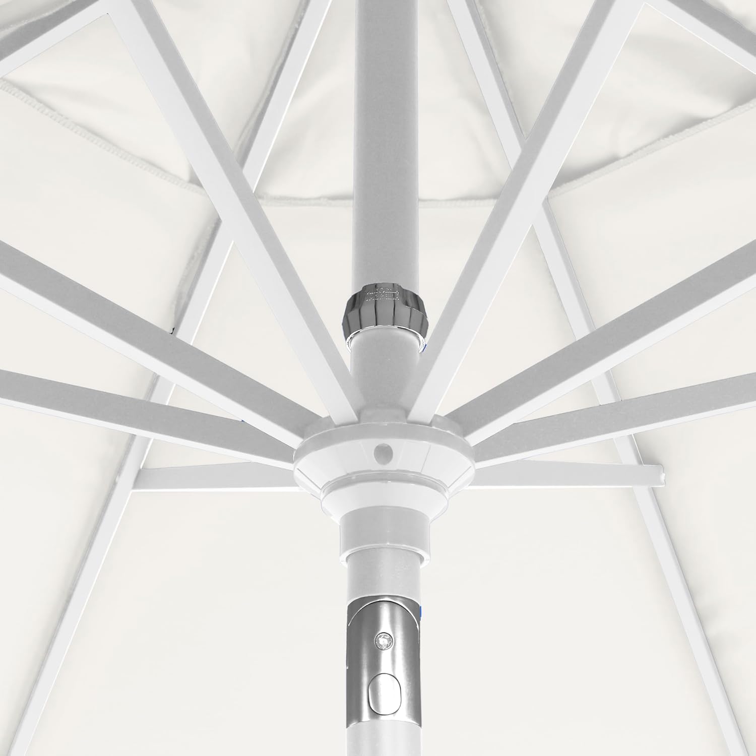 California Umbrella 12-Year-Non-Fading, 9Ft Premium Sunbrella Patio Umbrella, Hand-Crank, Button-Tilt, White Frame, Natural Fabric