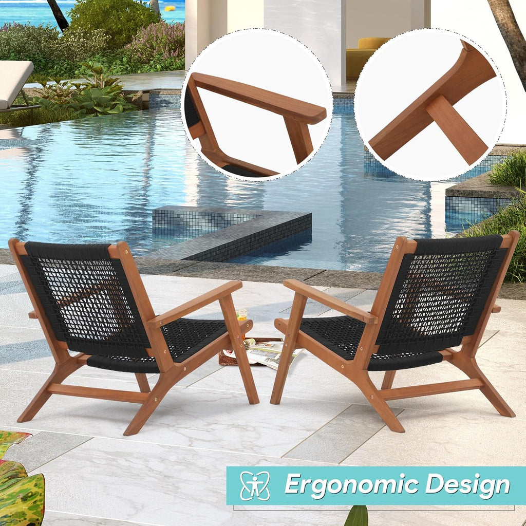 Verano Garden Mid Century Modern Accent Armchair Set of 2, Reading Lounge Chair with Handwoven Rope and Solid Acacia Wood Frame for Living Room, Bedroom, Patio,Balcony