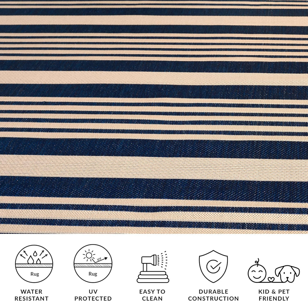 SAFAVIEH Courtyard Collection 8' x 10' Navy/Beige CY6062 Stripe Indoor/ Outside Waterproof Easy cleansingPatio Backyard Mudroom Area Mat