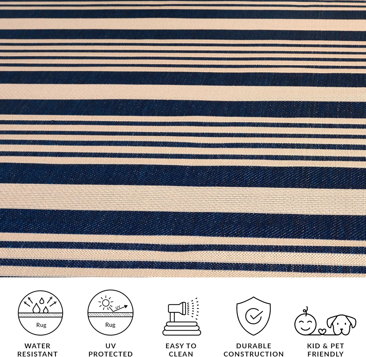 SAFAVIEH Courtyard Collection 8' x 10' Navy/Beige CY6062 Stripe Indoor/ Outside Waterproof Easy cleansingPatio Backyard Mudroom Area Mat